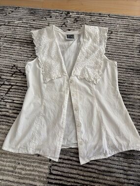 Peter Pan Eyelet Collar Button Up Top